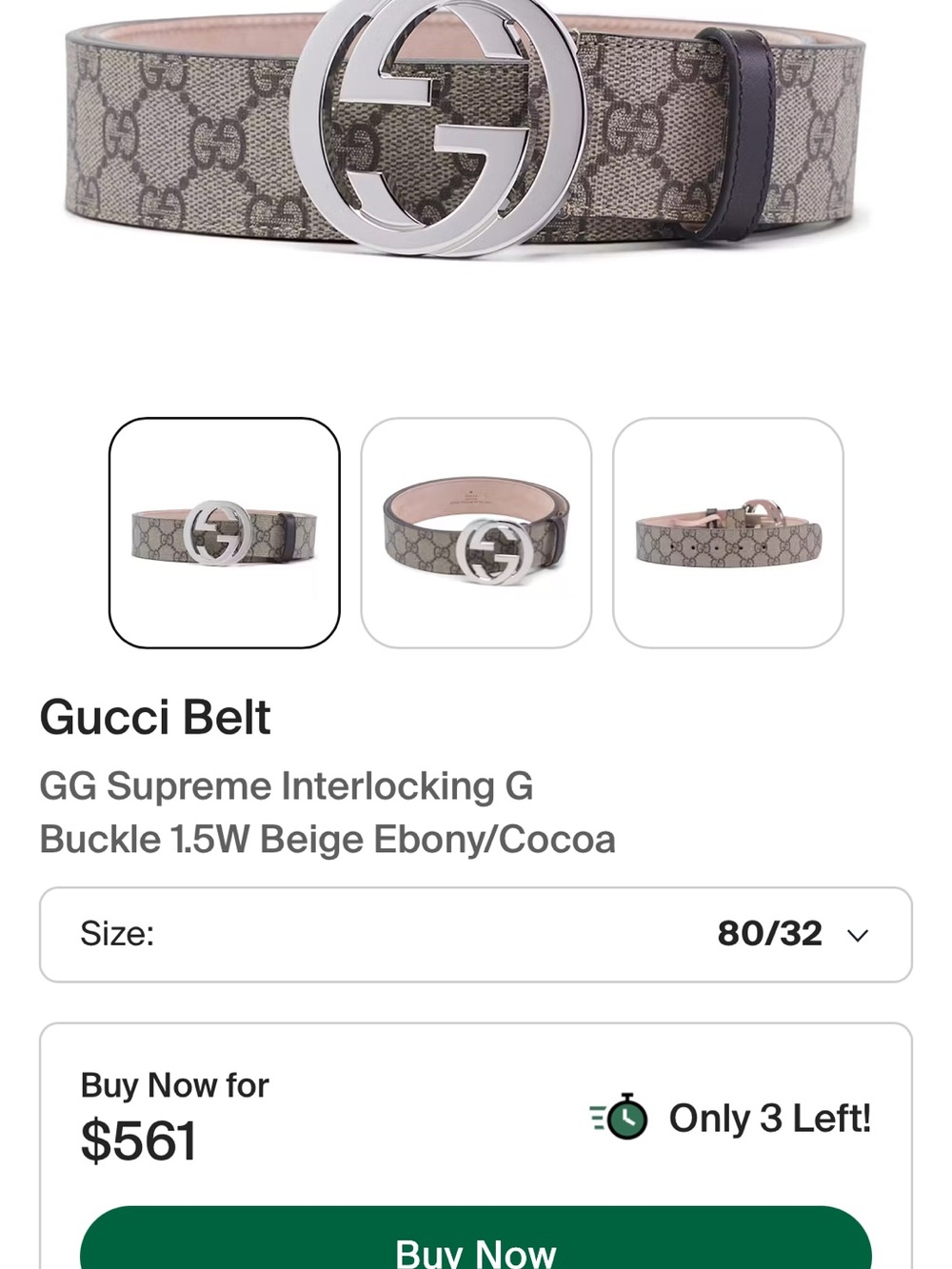 Designer Monogram Men's Gucci Belt l with Silver Buckle - Picture 7 of 7